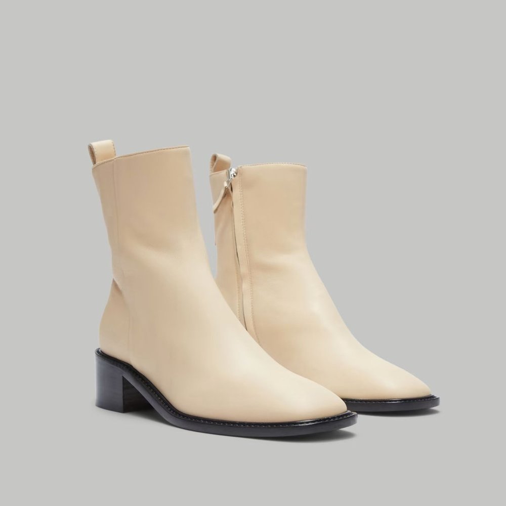 Everlane The City Square Ankle Boots in Cream Leather New Womens Booties - Picture 2 of 16